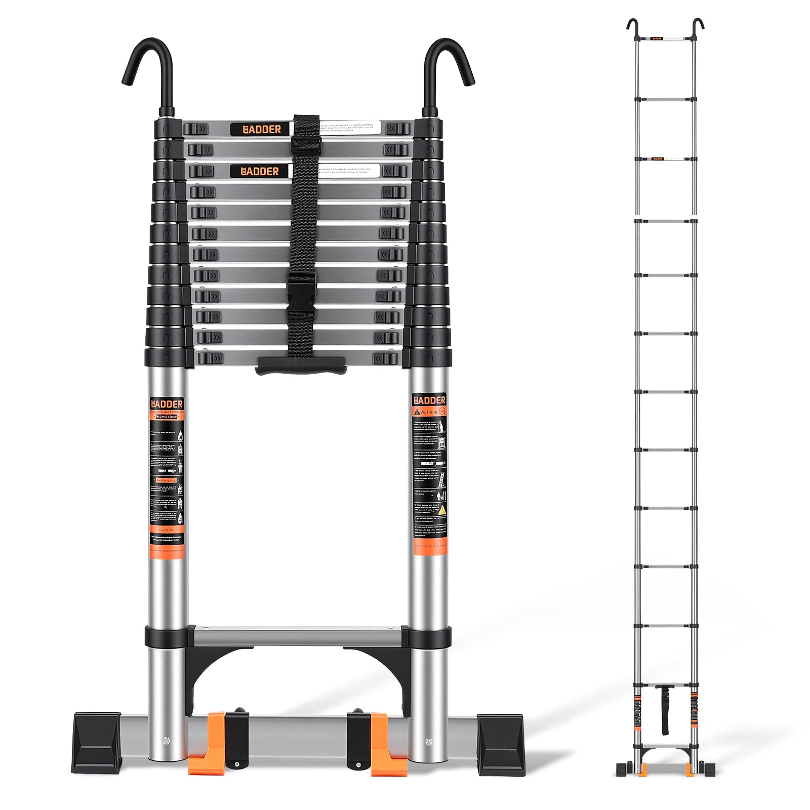 Telescoping Ladder,16.5 FT Extension Ladder w/Hooks, Stabilizers,Wheels, Heavy Duty 330lbs Max Capacity, Collapsible Folding Ladder for Rv,Roof,Outdoor