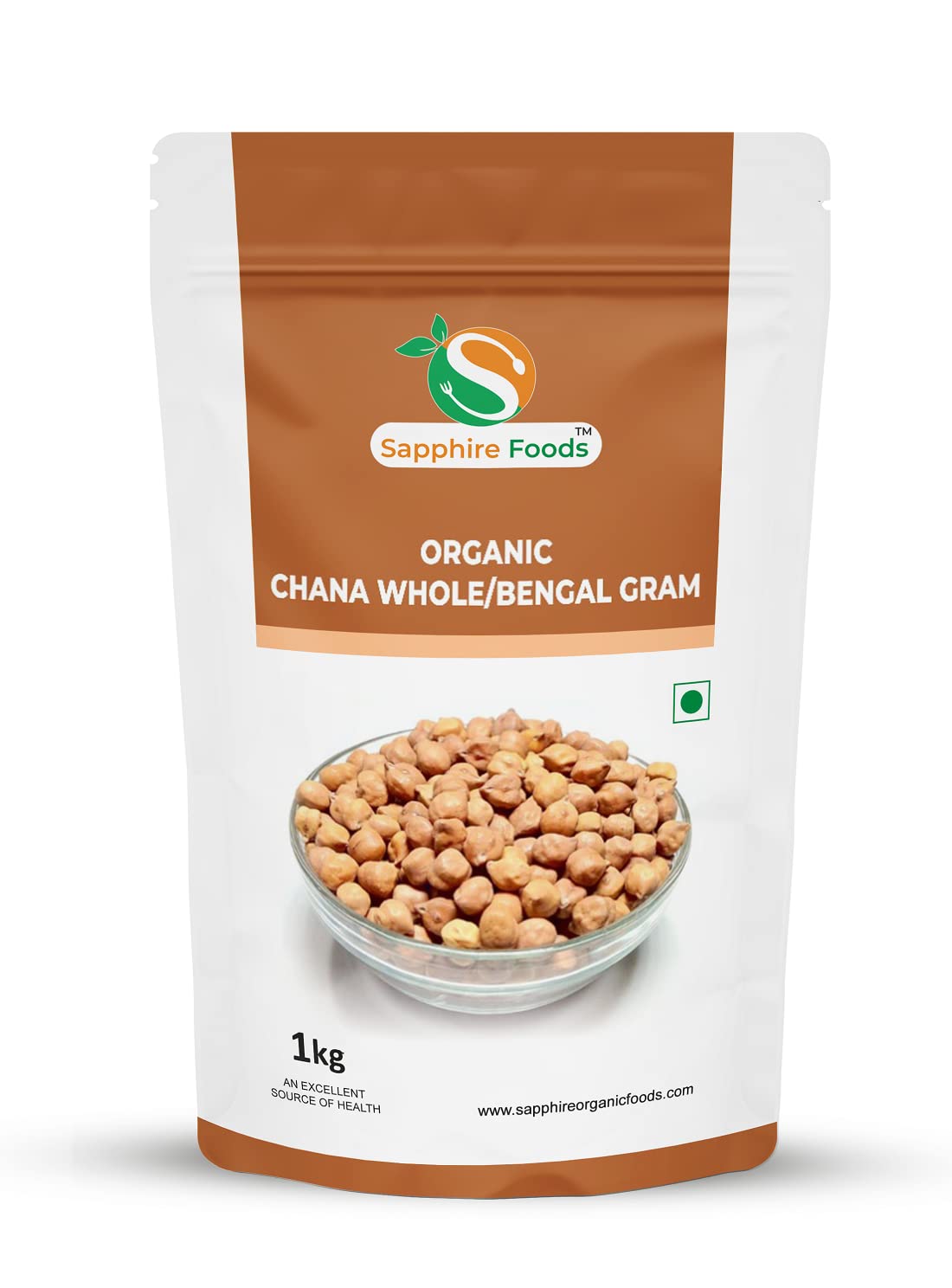 SAPPHIRE FOODS Organic Unpolished Brown Channa Whole/Kala Chana Saboot/Bengal Gram Whole (1kg).