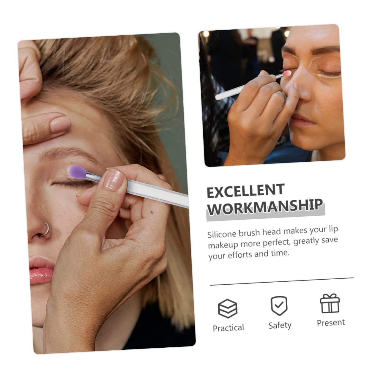 minkissy Comprehensive Silicone Lip Brush Set 6 Pcs with Caps for Lip Mask Lip Gloss and Eye Shadow Application