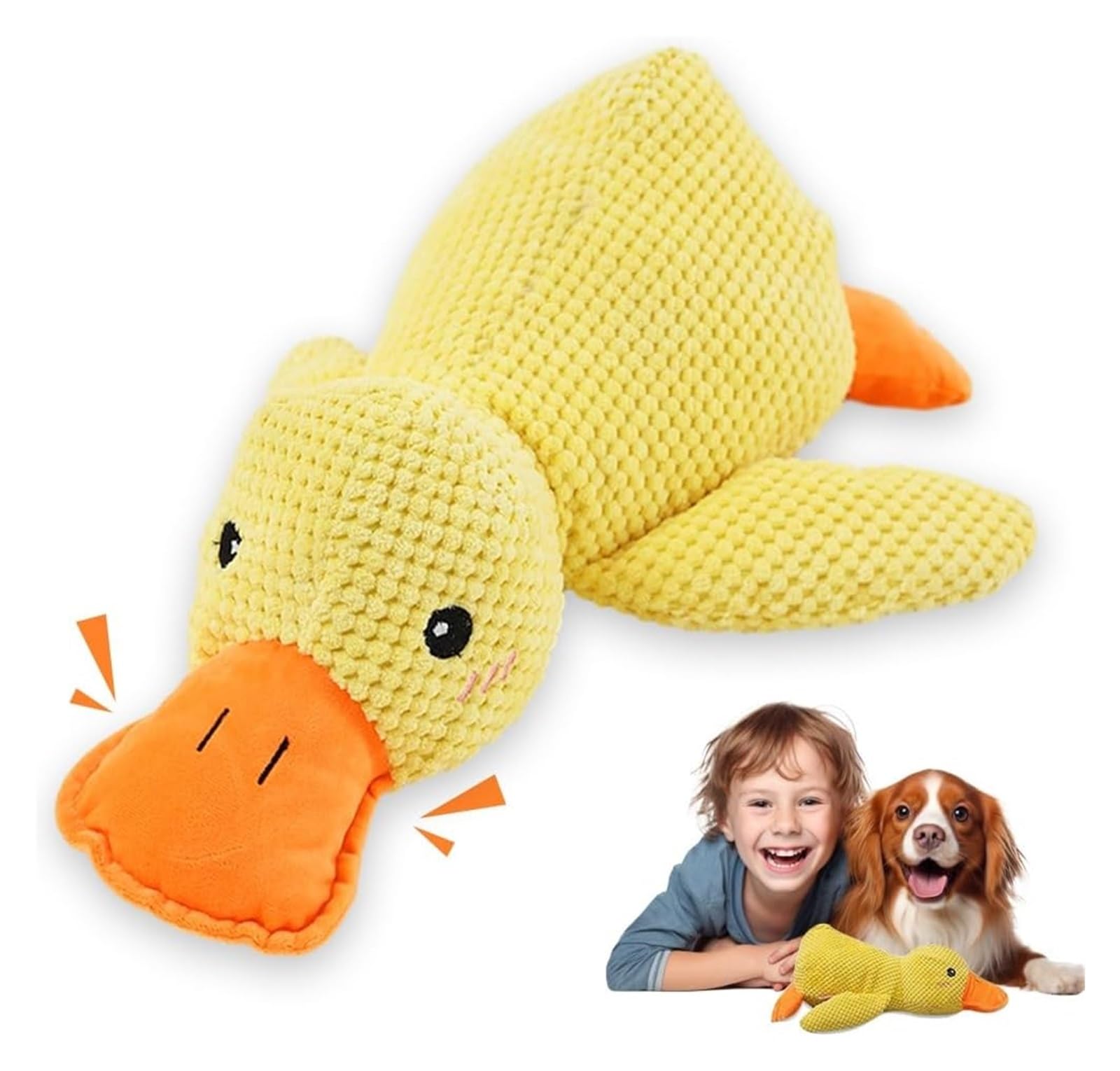 AngloCrate Quack-Quack Duck Dog Toy, 2026 The Mellow Calming Duck For Dogs, Durable Chew Squeak Toy For Pets, Yellow Stuffed Ducks, Interactive Plush Dog Toys(M)