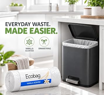 EcoBag Kitchen Pedal Bin Liners, 98% Recycled, Vanilla Scent, 30L, 50 Pack