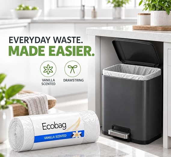 EcoBag Kitchen Pedal Bin Liners, 98% Recycled, Vanilla Scent, 30L, 50 Pack