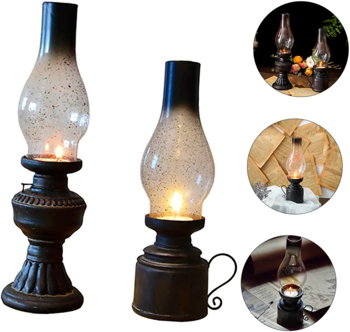PRETYZOOM 2Pcs Vintage Kerosene Lamp Model Retro Oil Lamp for Home Decor Antique Craft Ornament for Photography Props and Unique