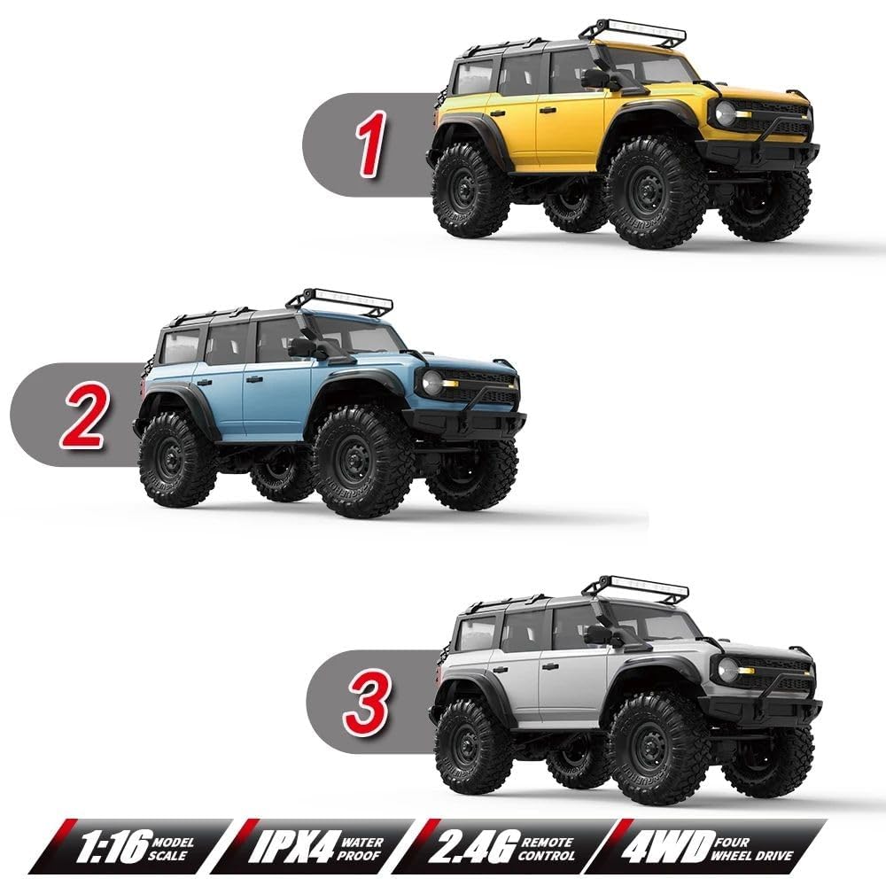 Pihura Remote Control Truck RC Rock Crawler 1:16 2.4G 4WD RTR All Terrain Hobby Off Road Truck RC Racing Vehicle Hobby Grade Model Yellow Vehicle with LED Lights 1