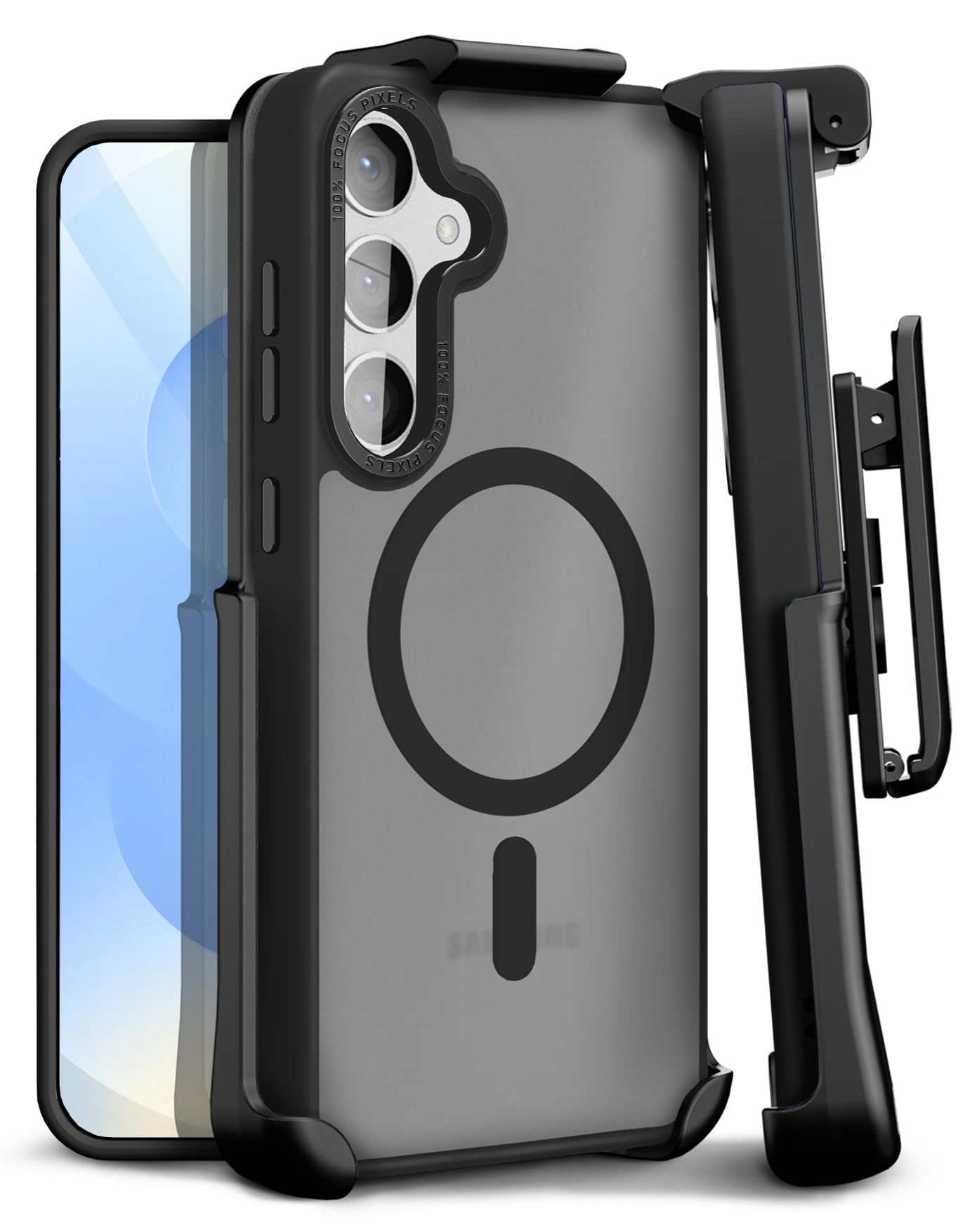 MOTIVE Compatible with Samsung Galaxy s25 Holster Case 6.2”, [Military Grade] with Screen Protector, Translucent Matte Galaxy s25 Case with Belt Clip | Black [Fits s24 Phone]