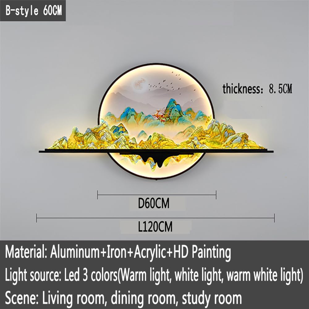 OUFULA Modern Wall Picture Light Inside Creative Chinese Landscape Mural Sconces Lamp LED For Home Living Bedroom Study (Style C D80cm - View #8