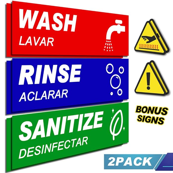 Buy 2 Pack Wash Rinse Sanitize Sink Labels With Bonus Warning Sticker