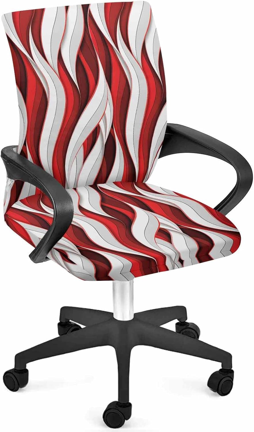 Savannan Small Office Chair Cover with Arm Covers Abstract Wave Pattern Gradient Burgundy Red Stretchable Desk Computer Chair Slipcover with Zipper Removable Universal Rotating Chair Protector