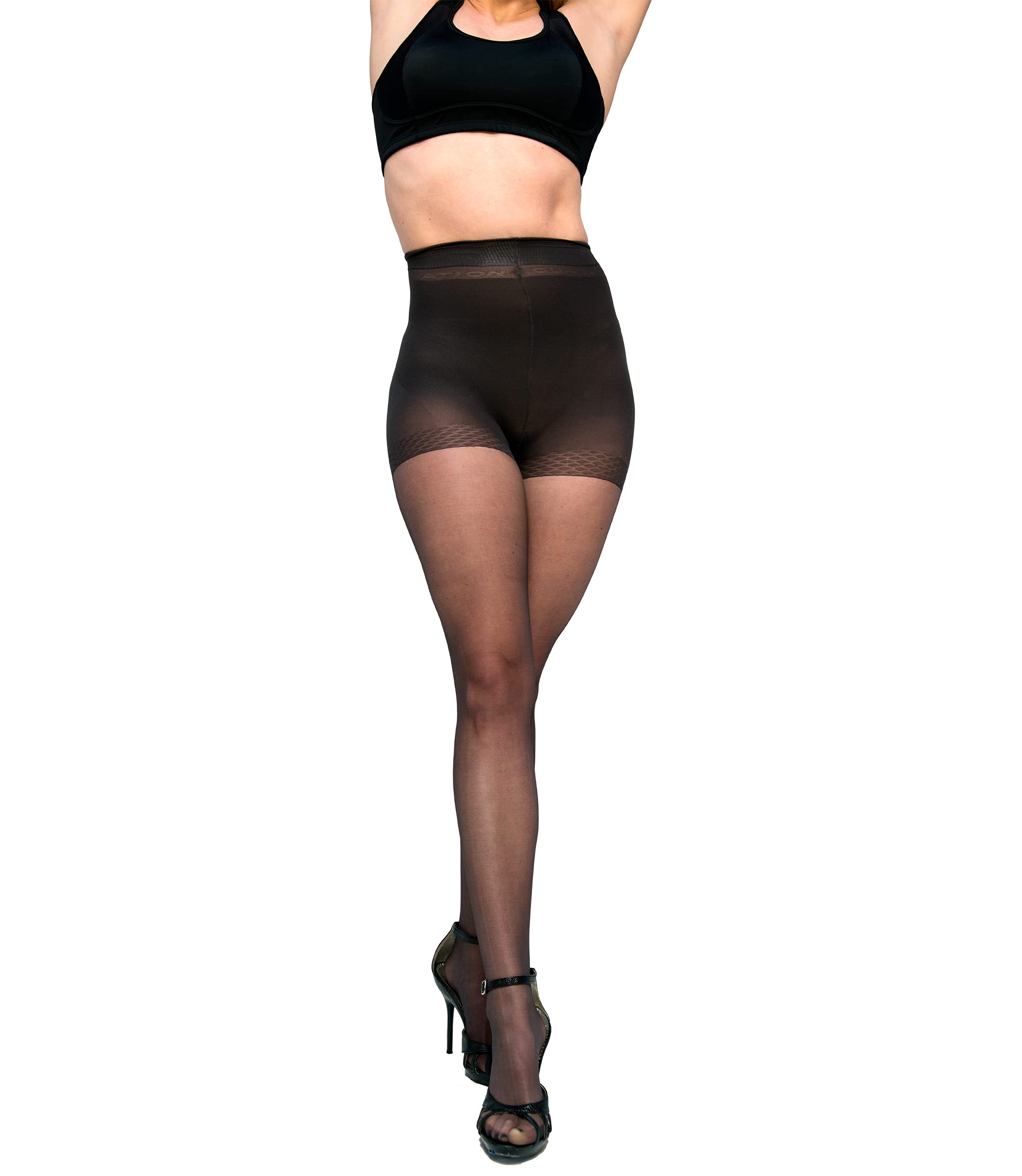 Exquisite Form Plus Size Curvation Womens Tummy Smoother Ultra Sheer Pantyhose 3-Pack, Black, 1X