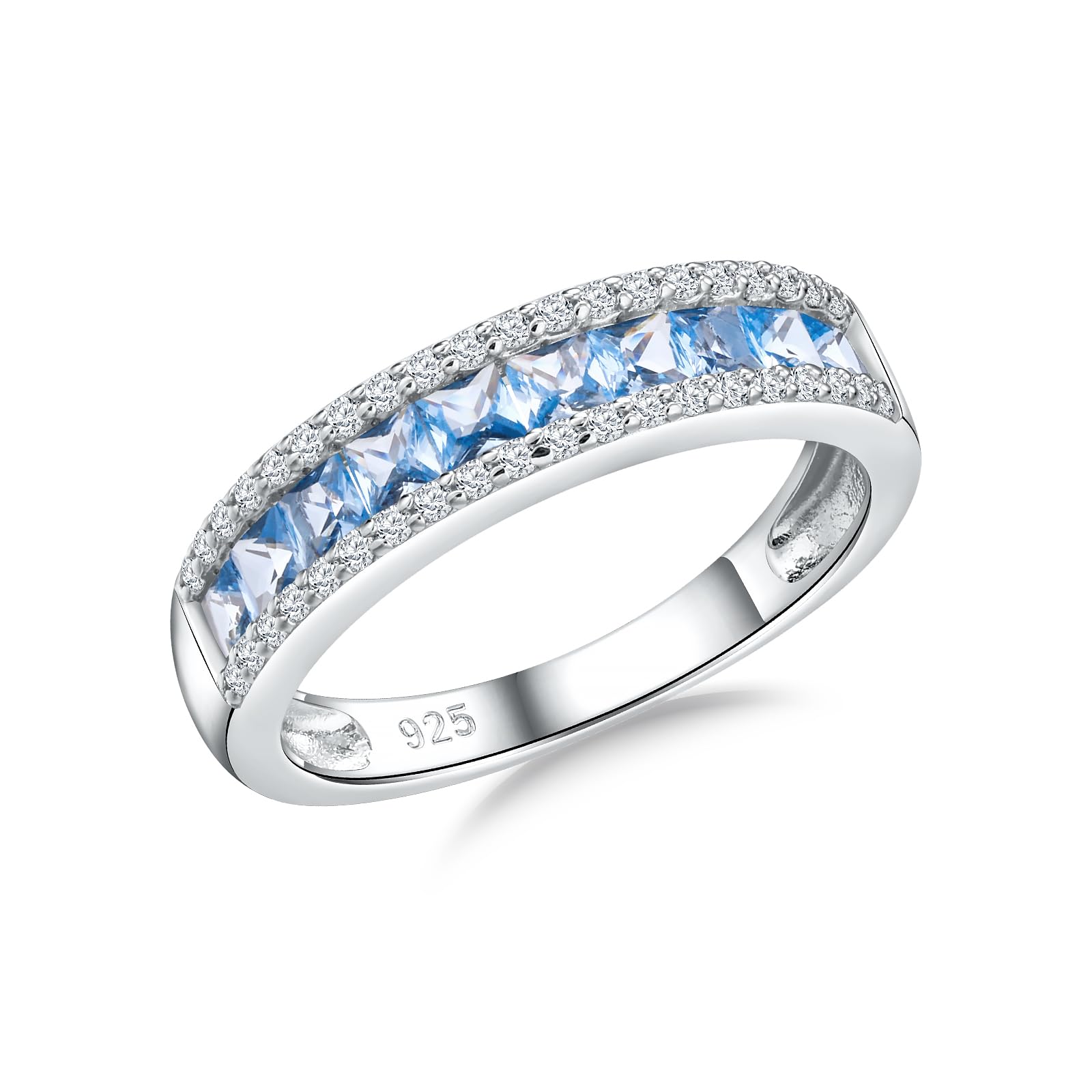 RANDES 925 Sterling Silver Thick Band Rings for Women Men Channel Set Half Eternity Wedding Anniversary Band Sapphire/Emerald/Ruby/Topaz Gemstone