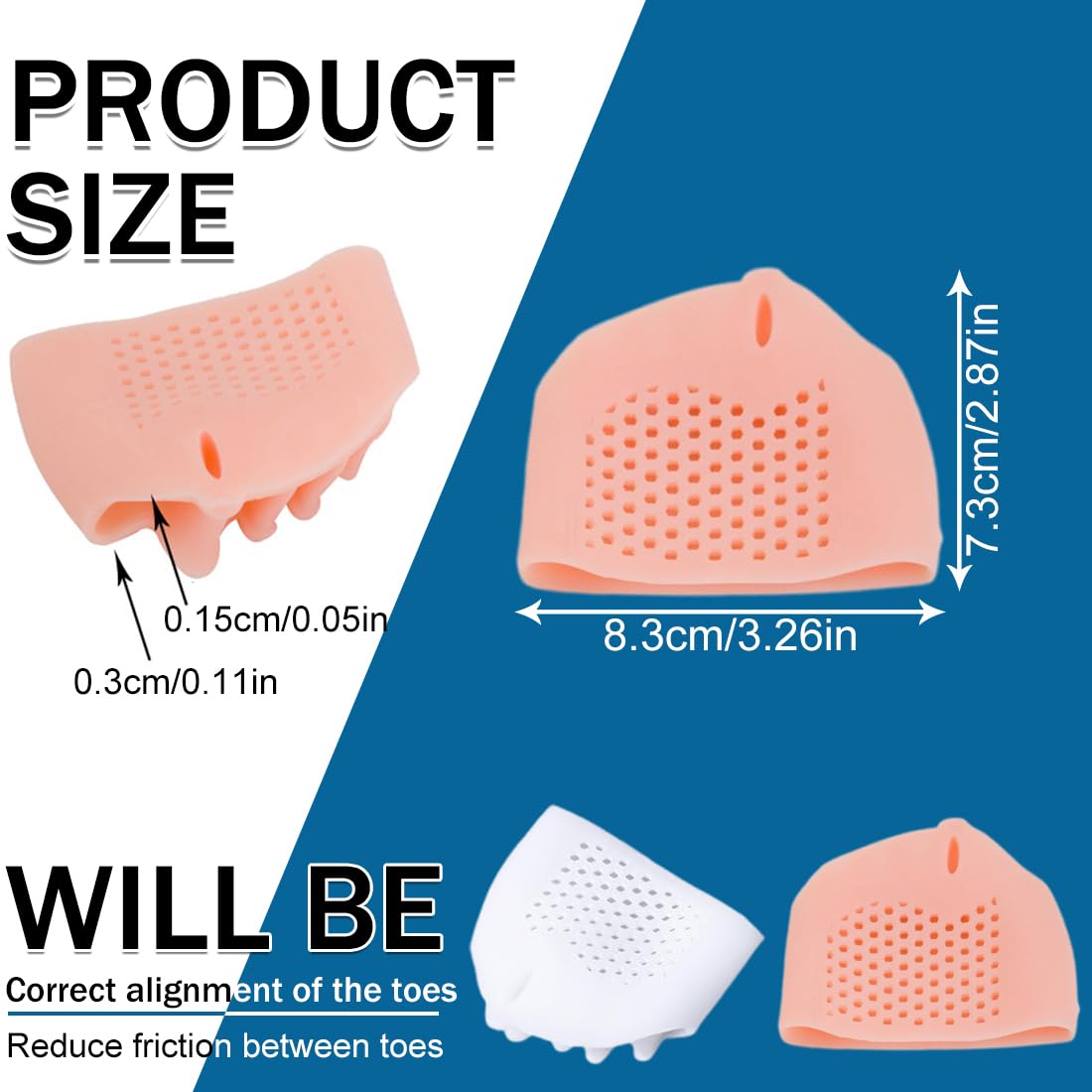 Almohadillas de Silicona para Metatarsal, Separador Dedos Pie de Gel, 2 Pares