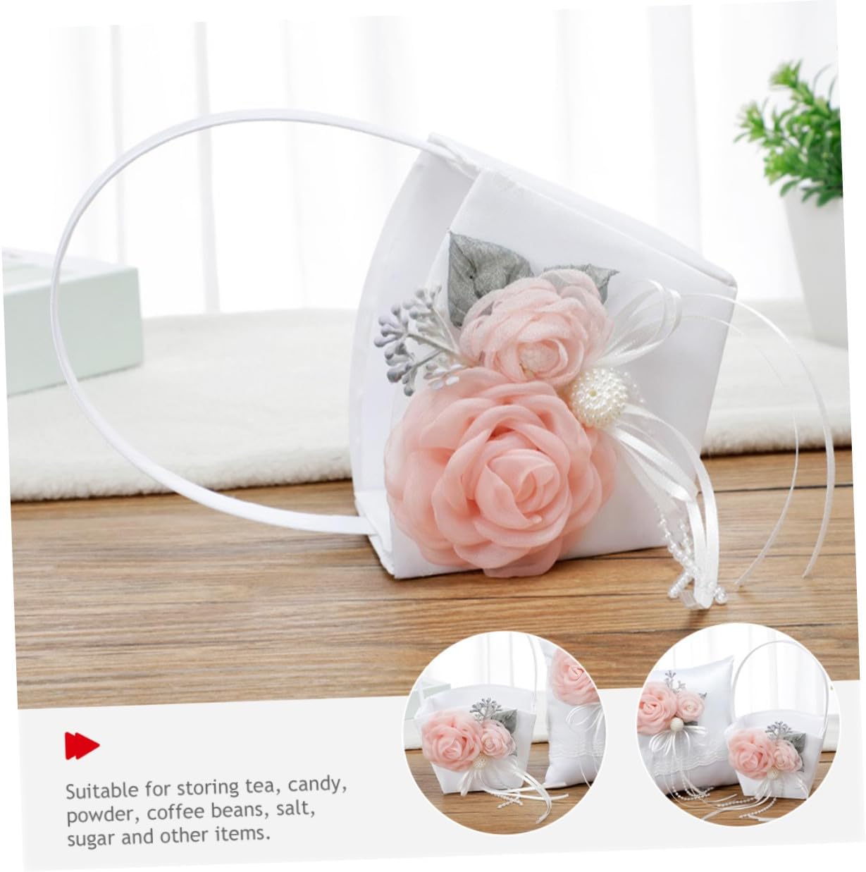 Wedding Bride Flower Basket Handheld Small Fabric Petal Basket with Handle for Party Ceremony Supplies