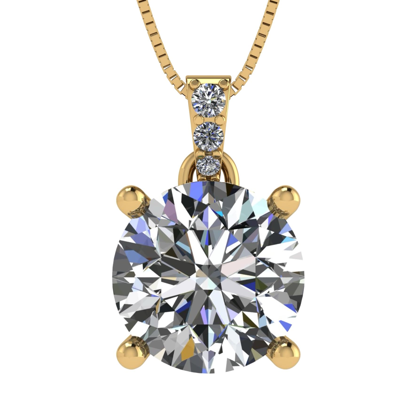 4 Prong Round Solitaire Simulated Diamond Necklace in Solid Sterling Silver with Pure Brilliance Zirconia