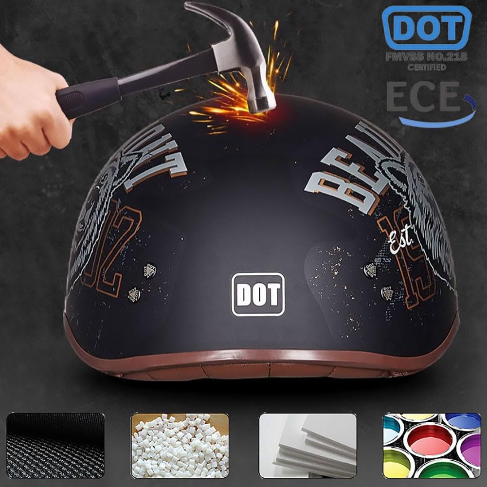 Bols Demi-Casque Jet Vintage Rétro ECE Homologué Casque Ouvert De Moto pour Hommes Et Femmes Casquette Unisexe pour Vélo Scooter ATV UTV Skateboard Black M~XXL