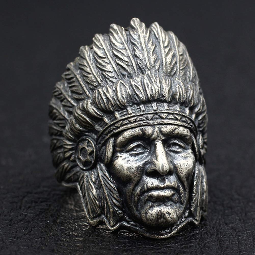 YABEME 925 Sterling Silber Indian Chief Ring, Vintage Tribal Amulett Rock Punk Gothic Schmuck, Männer Coole Geburtstagsfeier Biker Geschenk (Größen 17-28)