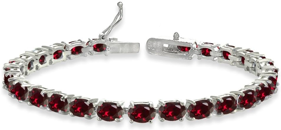 B. BRILLIANT Bracelet for Women, Birthstone Bracelet, 6x4mm Oval-Cut Genuine or Synthetic Gemstone Tennis Bracelet, Sterling Silver Bracelets or Gold Bracelet with Gift Box