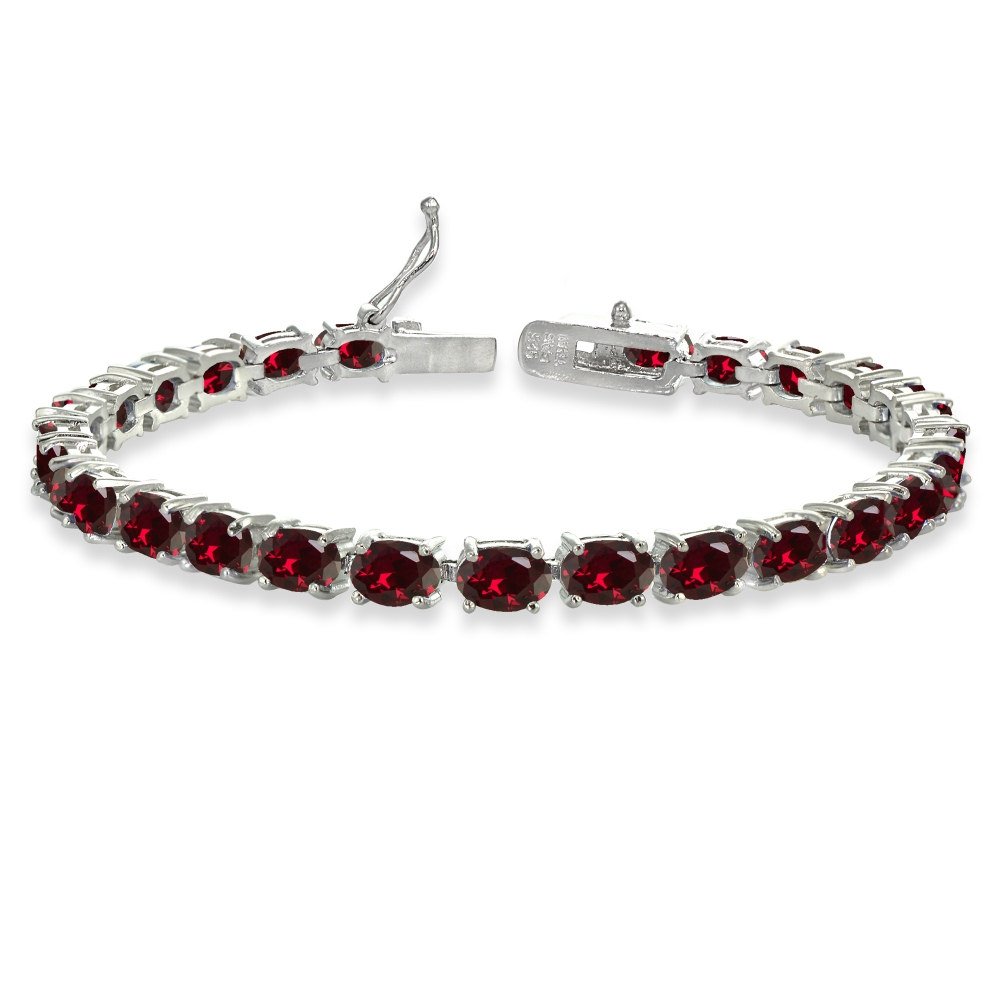 B. BRILLIANT Bracelet for Women, Birthstone Bracelet, 6x4mm Oval-Cut Genuine or Synthetic Gemstone Tennis Bracelet, Sterling Silver Bracelets or Gold Bracelet with Gift Box