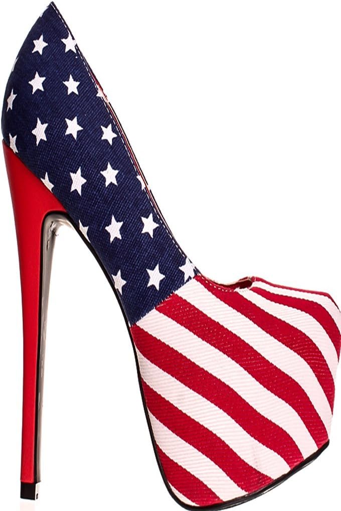 Lolli Couture Faux Leather Platform HIGH Heels 6 AMERICANFLAG