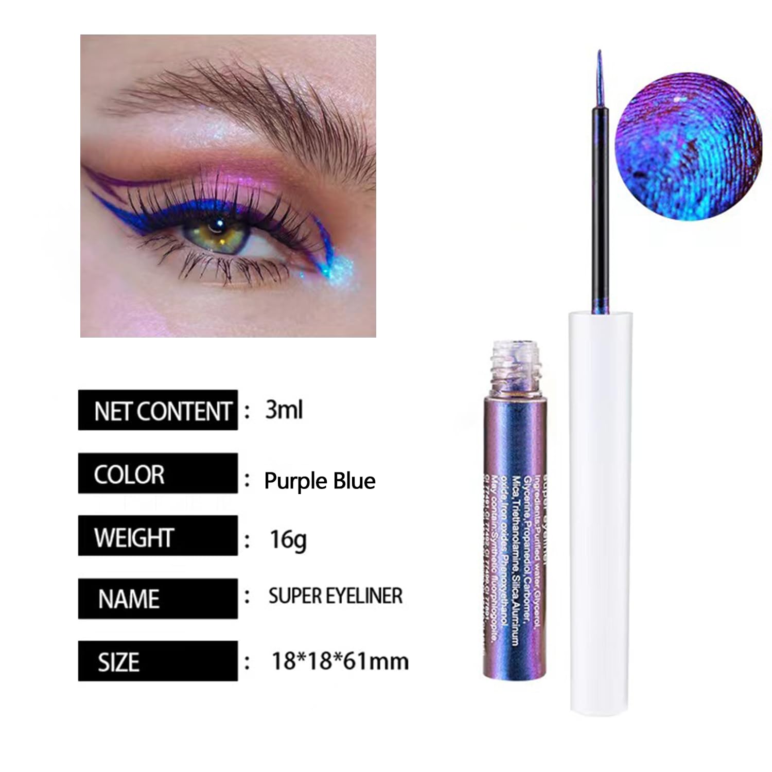 Chameleon Purple Blue Glitter Liquid Eyeliner, Long-lasting Waterproof Multi-Dimensional Shimmering Effect - Image 3