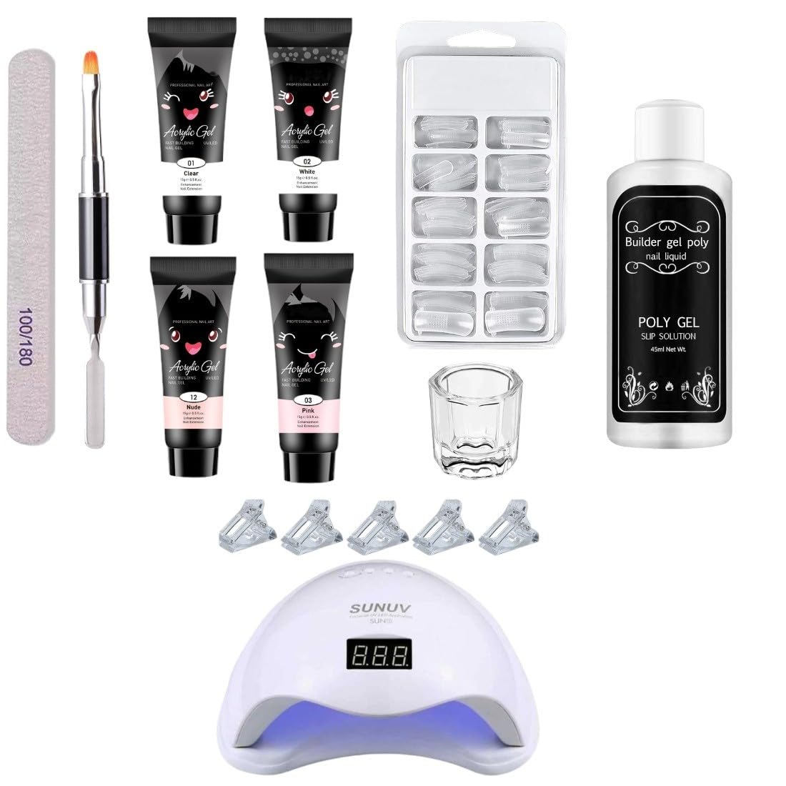 Acrylic Gel Poly Nail Gel Nail Extension Set With 4 Tubes & UV Led Nail Lamp (MULTICOLOR) (15 Items in the set)-image-43