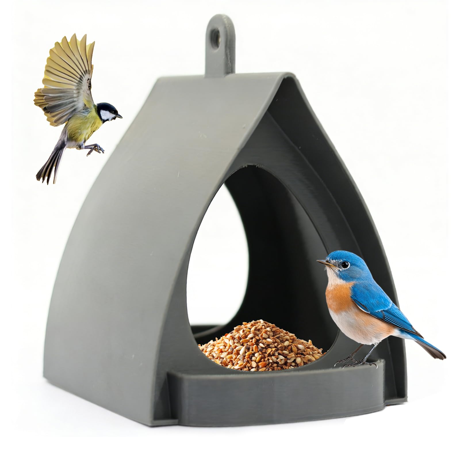 Bird Feeders Hanging Station Garden Feeder With Rain-Resistant Roof, Window Bird Feeder, Garden Bird Feeders, All Weather Bird Seed Feeder (Gray)