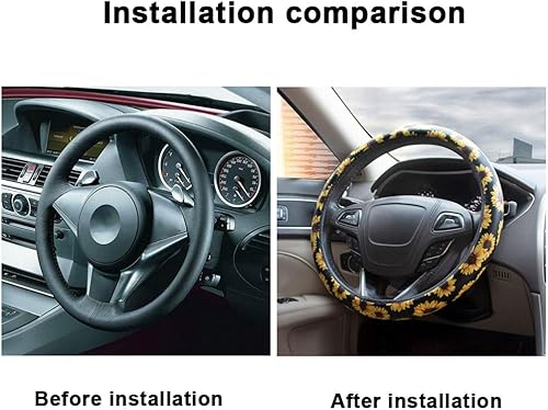 Miniatura 5 de Funda de cuero para volante de automóvil, protector antideslizante para volante para mujeres, niñas y damas, universal de 15 pulgadas, color negro