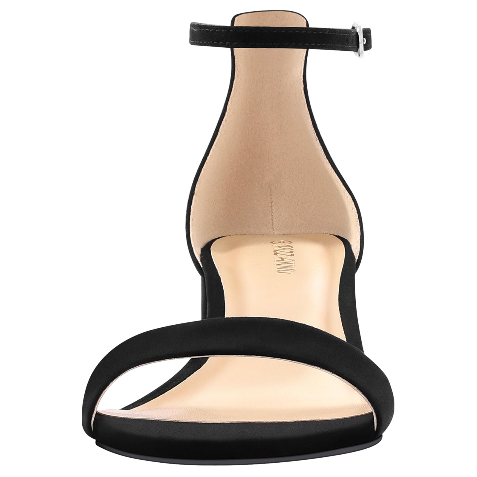PIZZ ANNU Sandalias de tacón grueso de bloque bajo para mujer, cómodas, puntera abierta, correa al tobillo, zapatos de fiesta, zapatos de tacón con hebilla de tiras y diseño de tacón grueso de 2