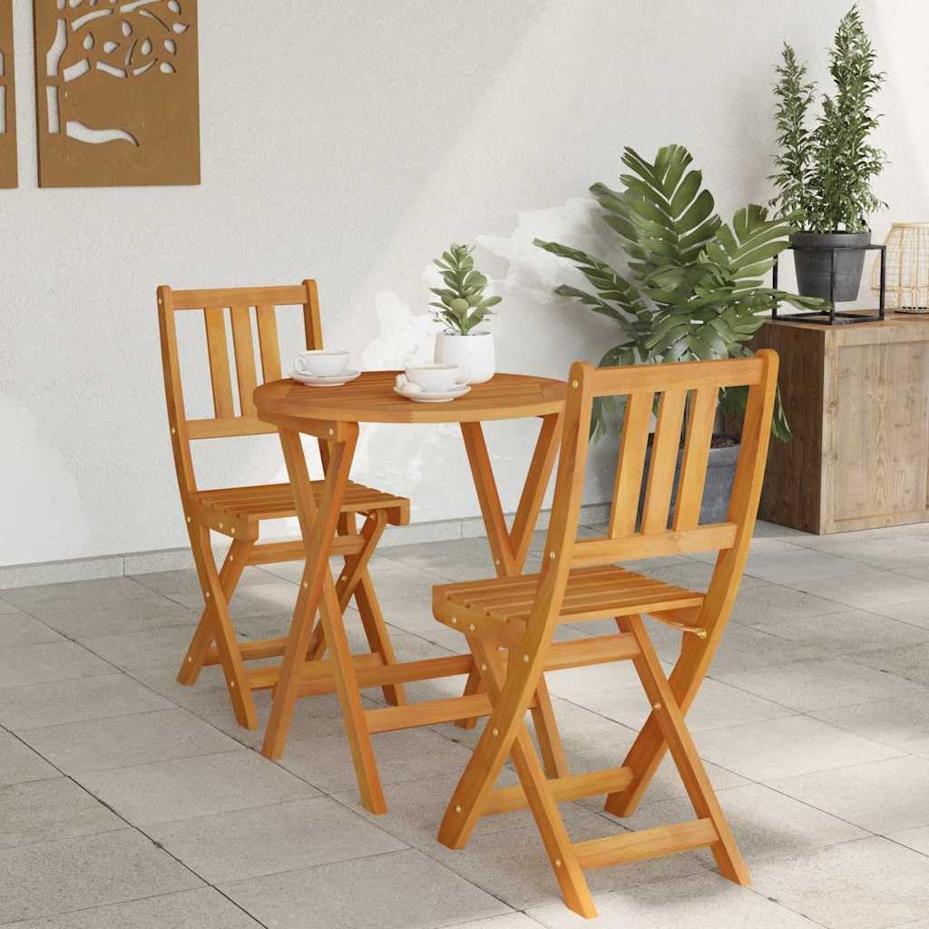 Set Bistro Pieghevole 3 Pezzi Legno Massello Acacia da Giardino | Arredo compatto salvaspazio con finitura ad olio naturale per momenti di relax su balcone, terrazzo o patio esterno.