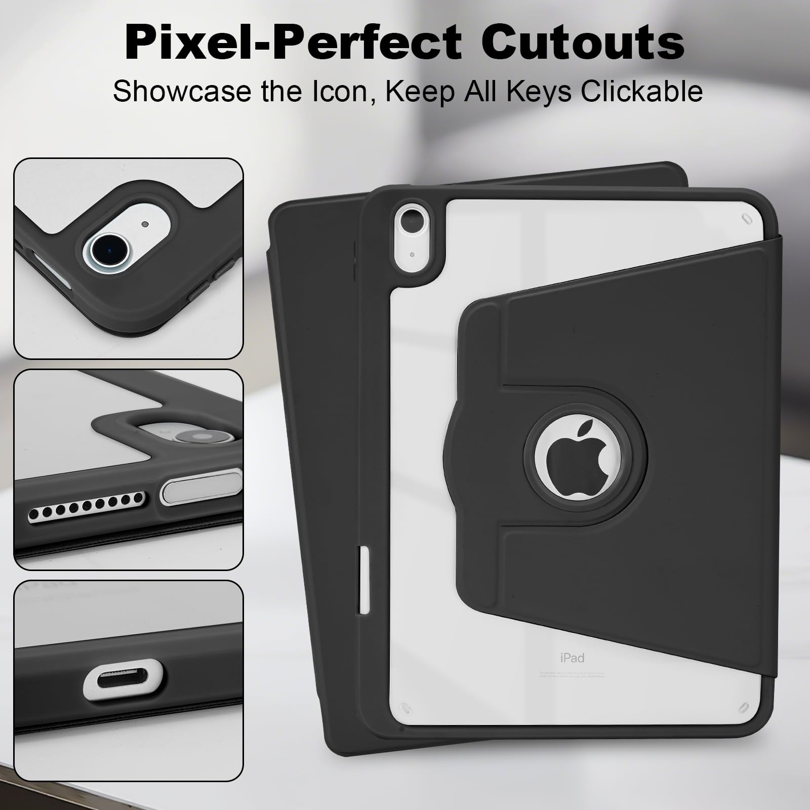 Funda Giratoria Para IPad Pro 11" M5 2025 Y M4 2024, Con Portalápices, Acrílico Transparente, Rotación 360°, Gris Espacial