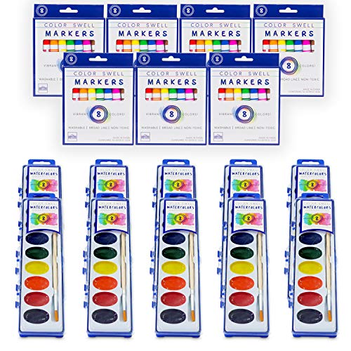 Color Swell Art Mixed Pack (10 Washable Markers and 10 Watercolor Paints) Perfect for Families, Classrooms, and Parties