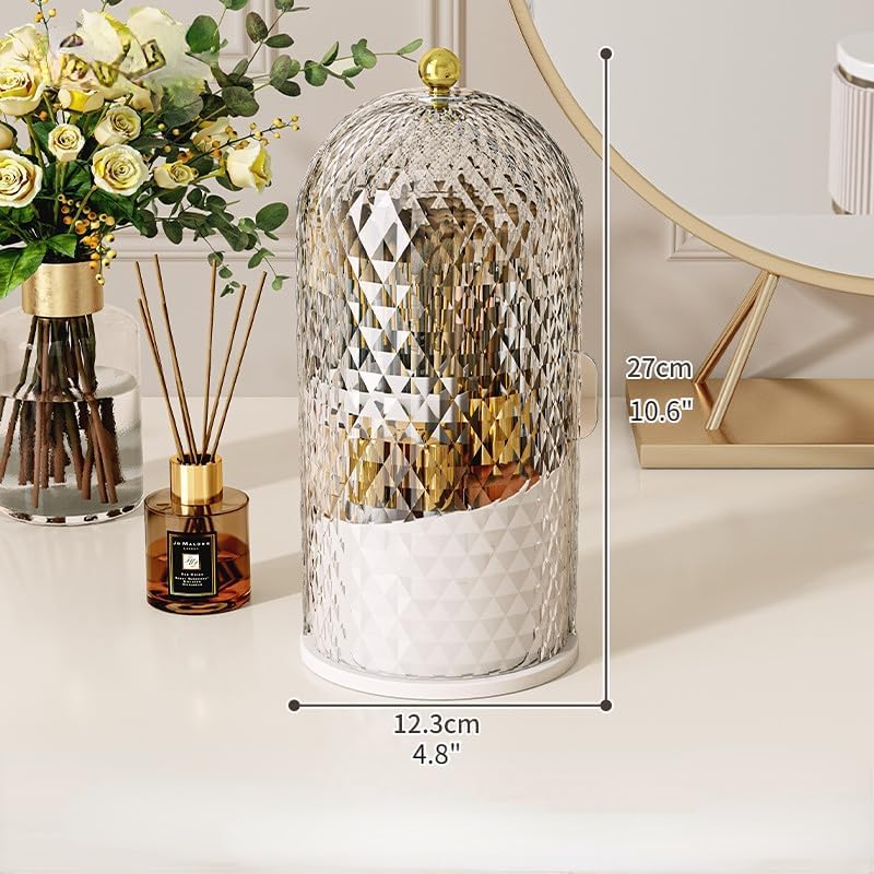 Makeup Brush Holder Organizer with 360° Rotating Lid Dustproof Makeup Brushes Organizer for Vanity Desktop Bathroom Countertop Clear Cover Easy Visibility (White) - Image 3