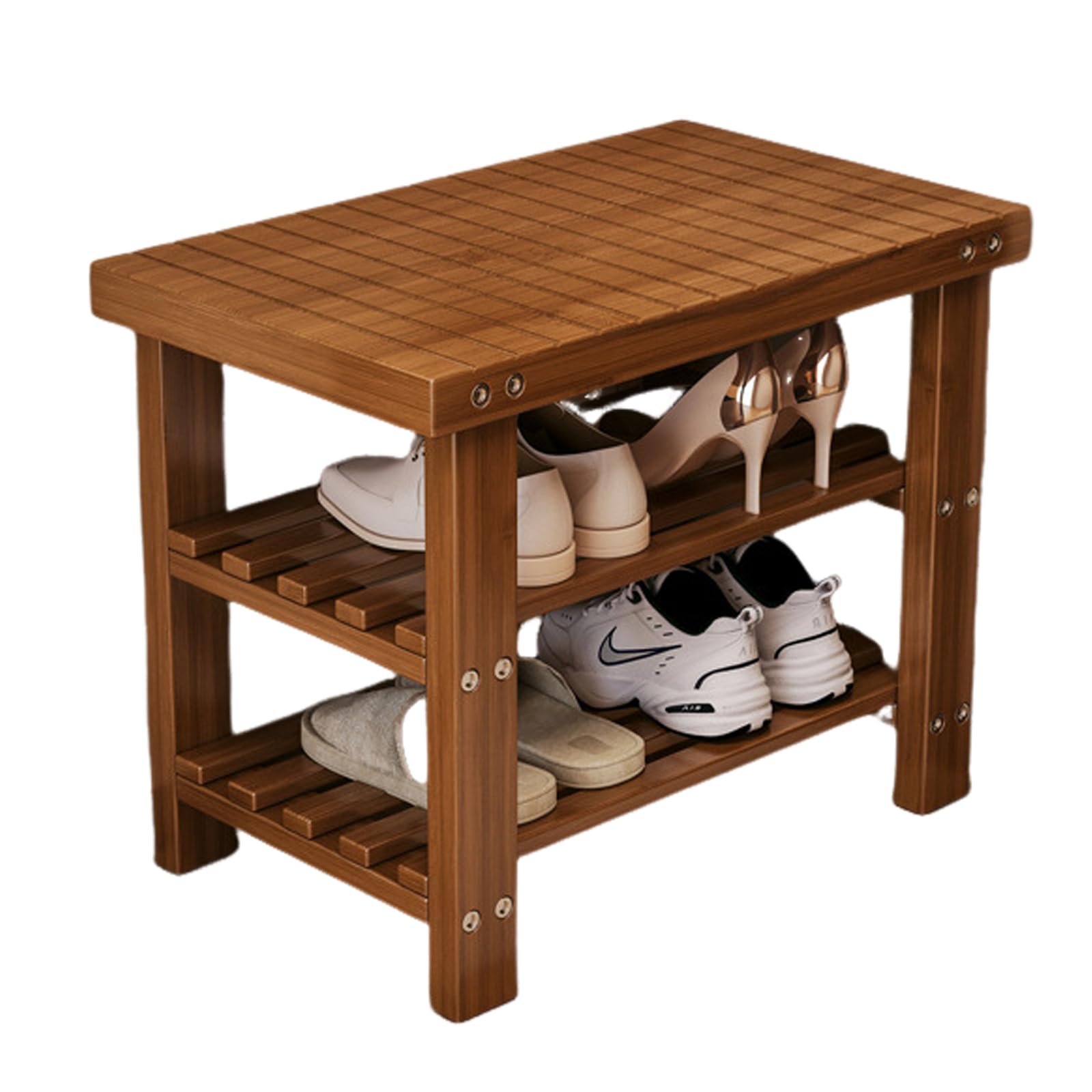 GDMDPTE Bamboo Shoe Rack nizer - 3-Tier Compact Storage for Entryway Hallway Bathroom Living Room - Holds Up to 100kg - Stylish Walnut Finish 50cm/19.7in