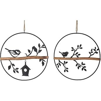 Formano 2 x Decorative Hanging Bird on Branch in Ring Metal Window Decoration Hanger Black Approx. 25 cm Hanging Decoration