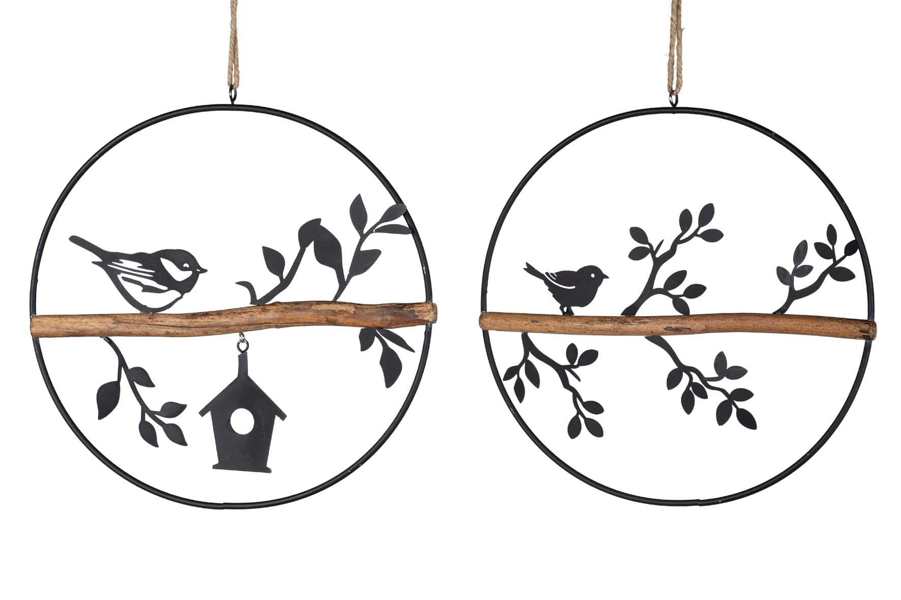 Suspension décorative oiseau sur branche 20cm en métal noir pour fenêtre