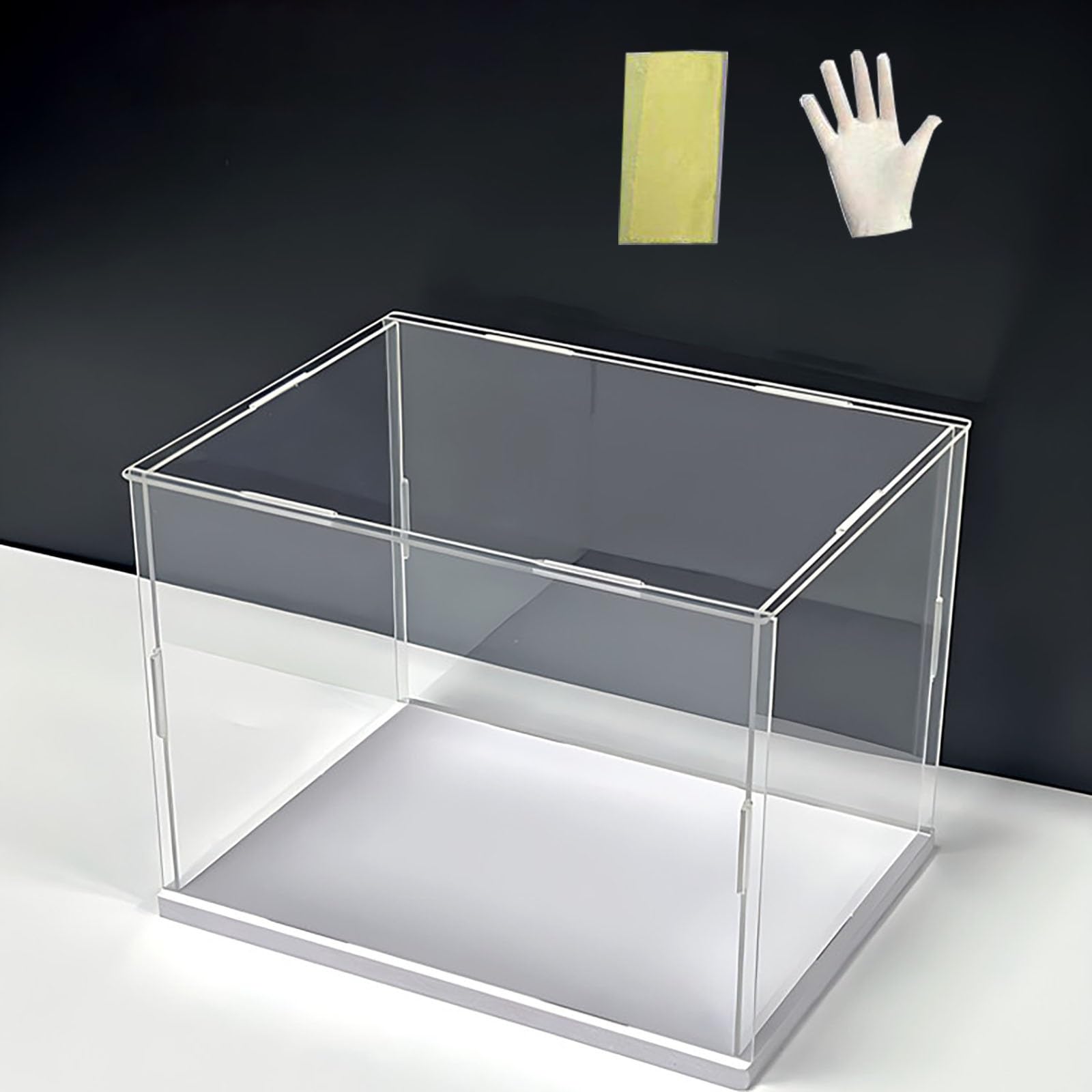 Rectangle Acrylic Display Case Stand for Collectibles, High Transparency Storage Cabinet, Dustproof Protection Showcase Stand(White Base,10x10x10cm)