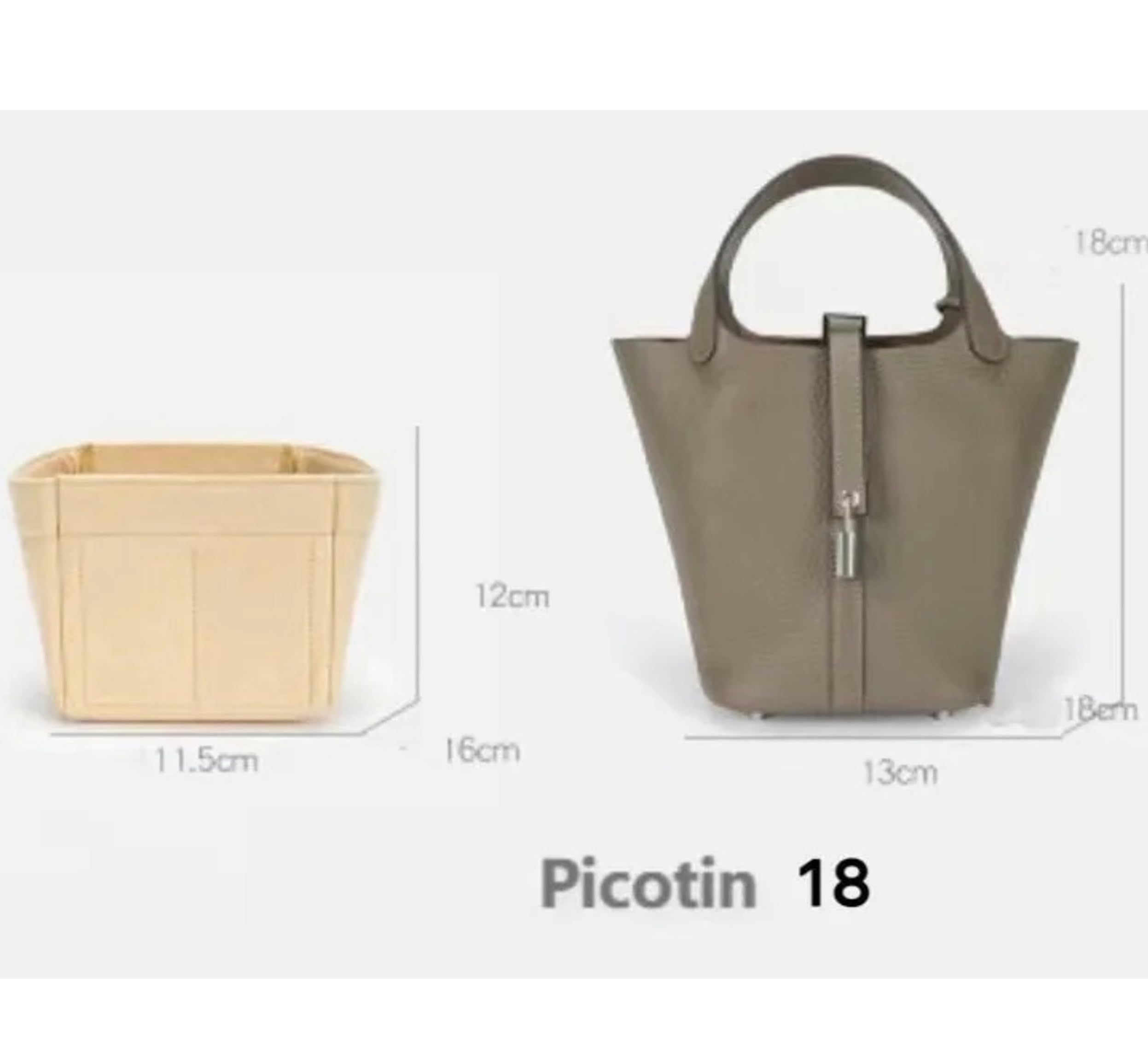 Sac de rangement pour Hermes Picotin PM 18 (13 x 18 x 18 cm) (beige, style B : capuchon zippé)