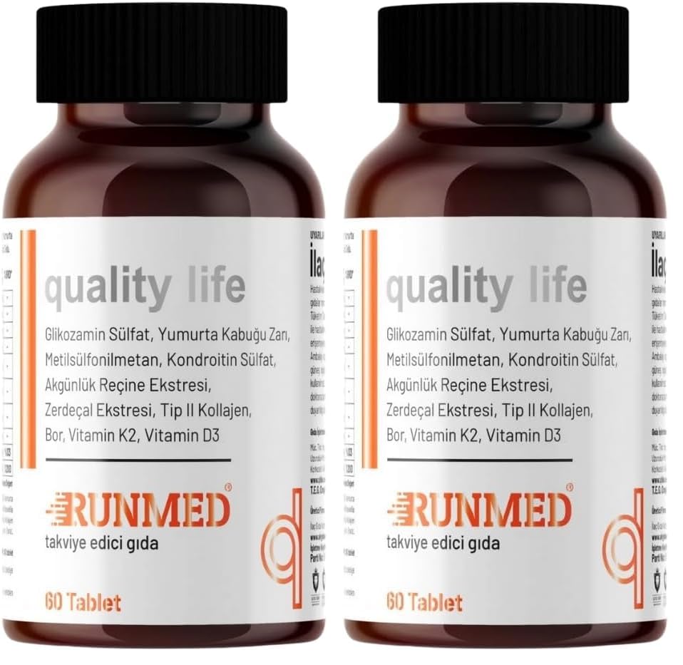 Quality Life Runmed 60 Tablet Glukozamin Msm Kondroitin Tip 2 Kolajen, D Ve K Vitamini, Yumurta Kabuğu Zarı (2 paketi)