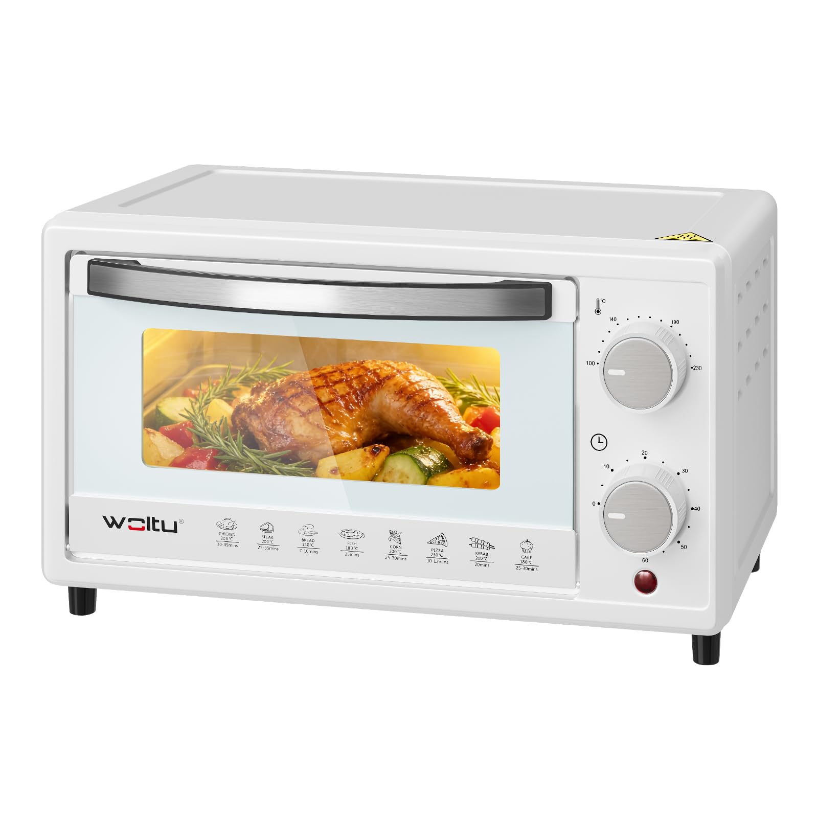 WOLTU Mini Horno Electrico 10 L, 800 W, Horno Pequeño Sobremesa, Mini Horno Tostador 100-230℃, Temporizador 0-60 Min, Blanco