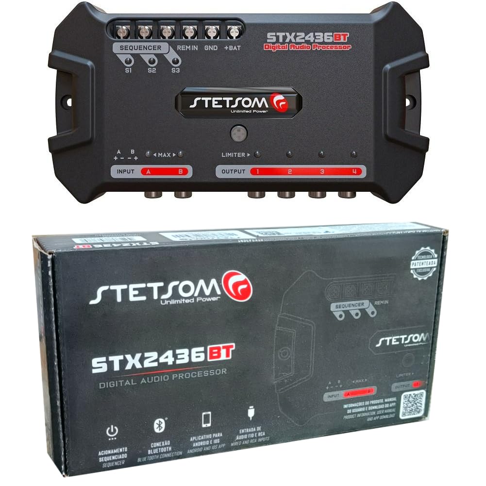 Kit Set para Stetson STX2436BT Procesador de Audio Digital de 4 Canales con Bluetooth, 2 entradas de Audio, 4 Salidas Independientes, para Coche, 1 Pieza
