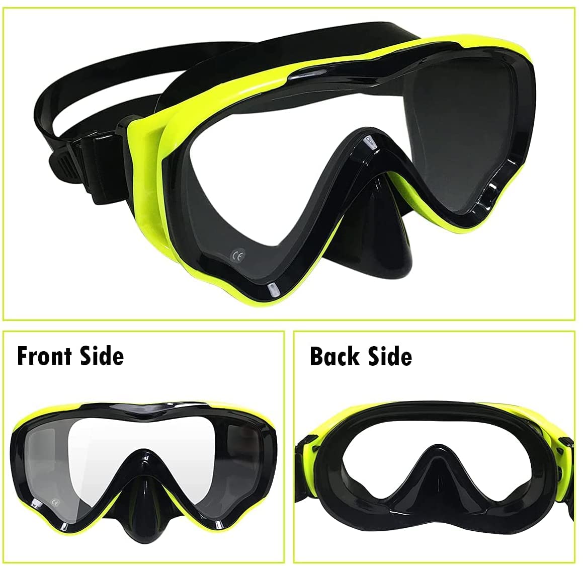 Maschera da snorkeling per bambini, anti-appannamento e anti-perdite, occhialini da snorkeling e nuoto, impermeabile, resistente, in vetro temperato, per bambini (giallo)