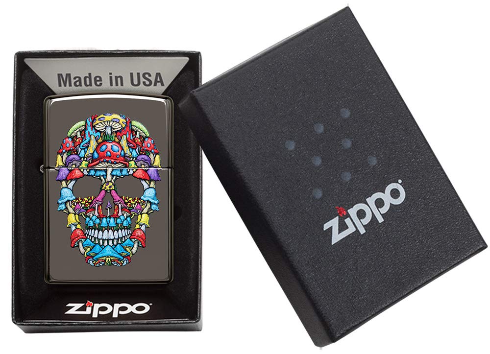 ZIPPO – Totenkopf Design, Color Image, Black Ice – Sturmfeuerzeug, nachfüllbar, in hochwertiger Geschenkbox