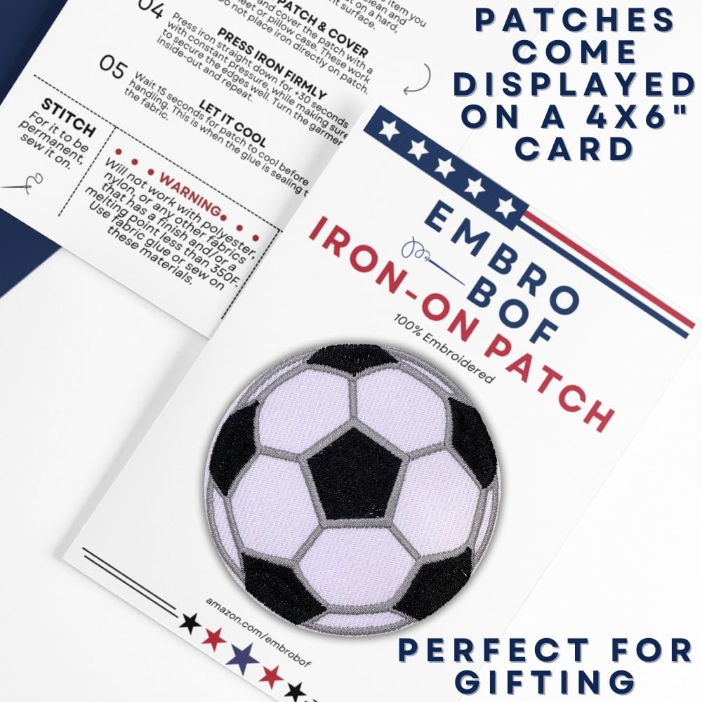 Parche clásico de balón de fútbol de 3.5 pulgadas, parche para planchar con diseño de balón de fútbol, parches bordados para mochilas