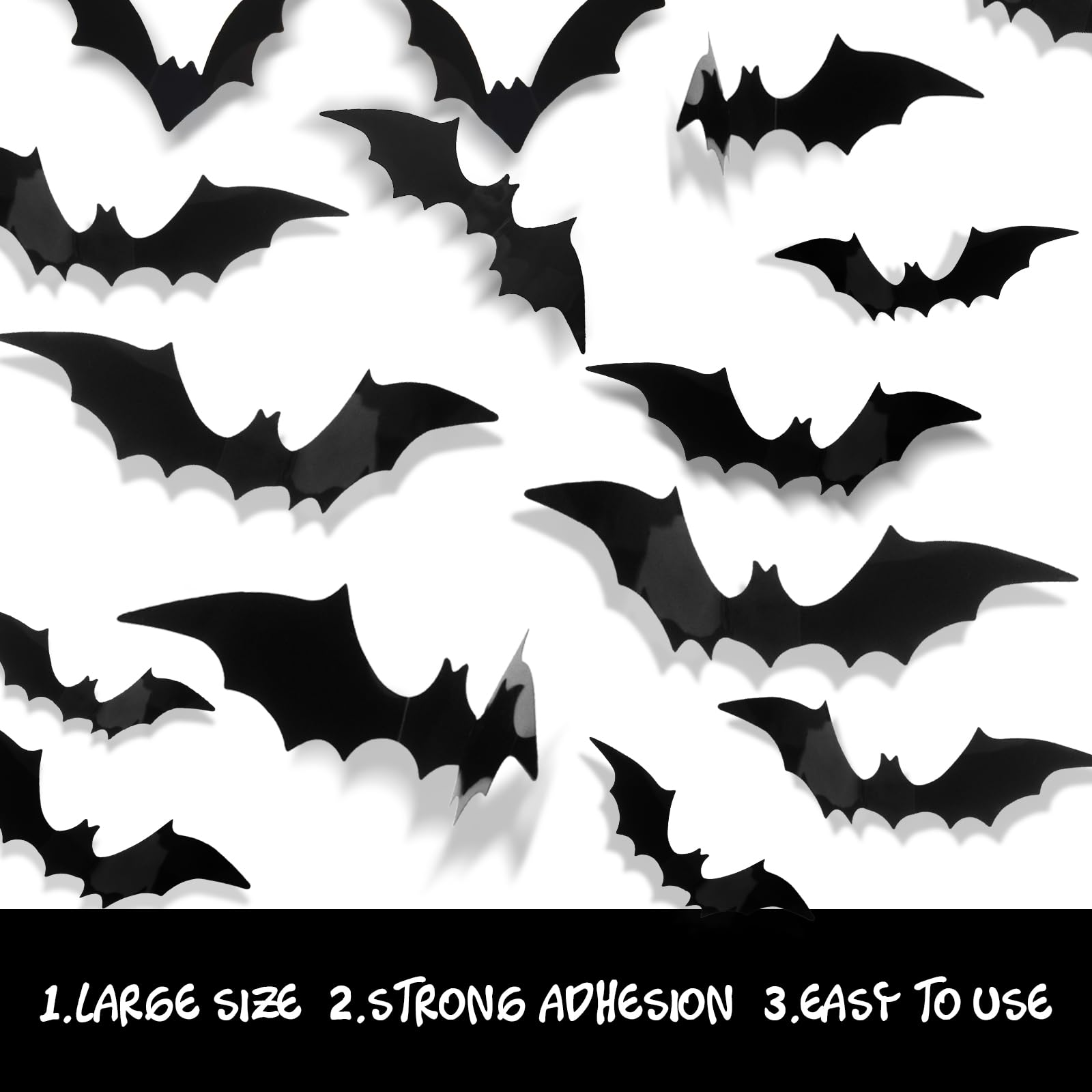 HPMAISON 72pcs Halloween 3D Bats Stickers, Black PVC Scary Bats - Image 3
