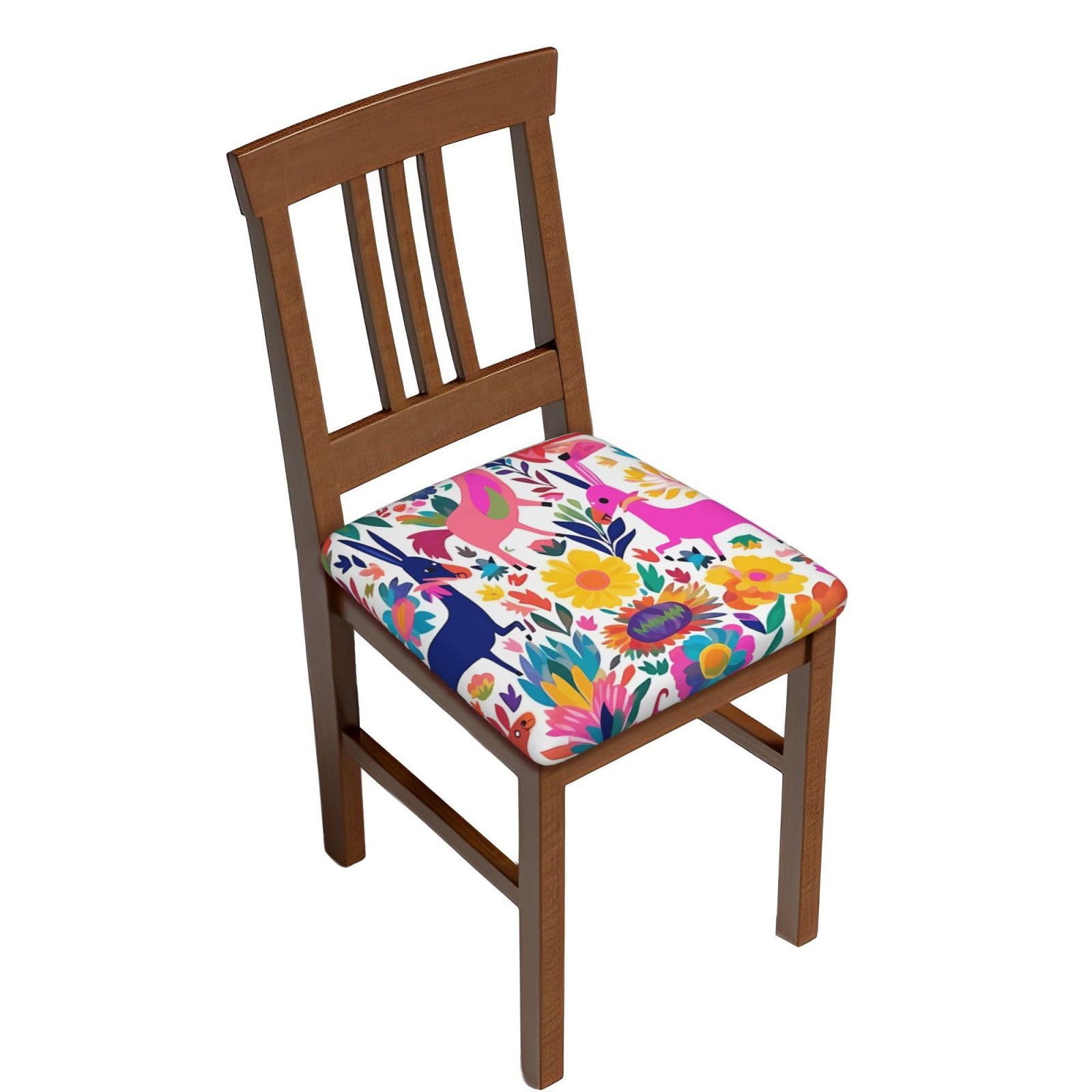 Fodpand Four Pieces Mexican Otomi Animals Square Stool Covers Stretch Removable Square Bar Stool Seat Covers Washable Dustproof Stool Cushion Slipcover Soft Milk Silk Bar Chair Covers With Band