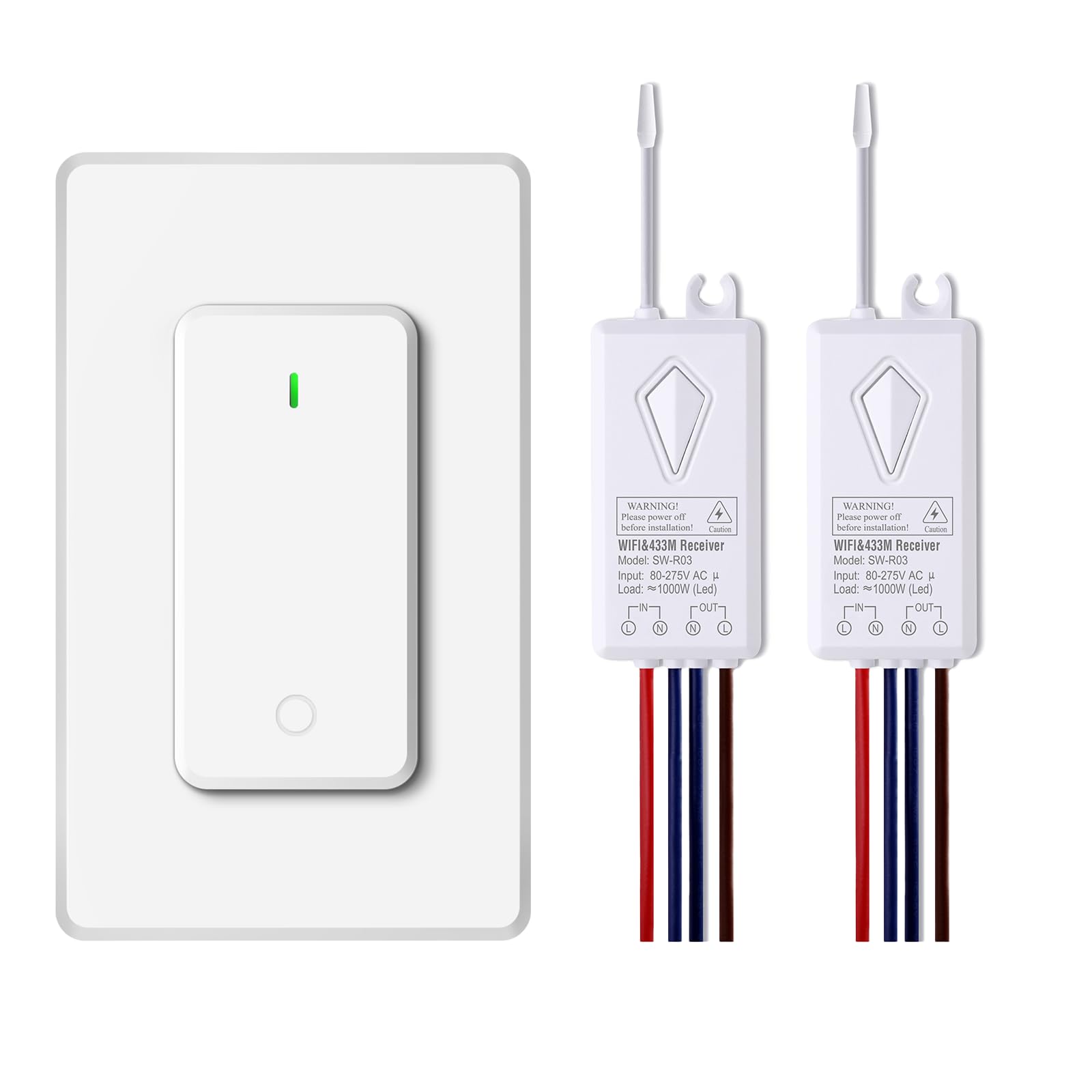 Smart Lichtschalter,NineLeaf 2PK Smart Funk Schalter und Empfänger,Fernbedienung für Lichtschalter,funktioniert mit Alexa und Google Assistant,IP66 wasserdicht, Sprachsteuerung