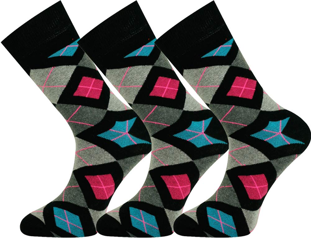 MysocksWomen Men Socks - Argyle Patterned Seamless Toe Crew Socks - Extra Fine Unisex Casual Cotton Socks for All Occasions