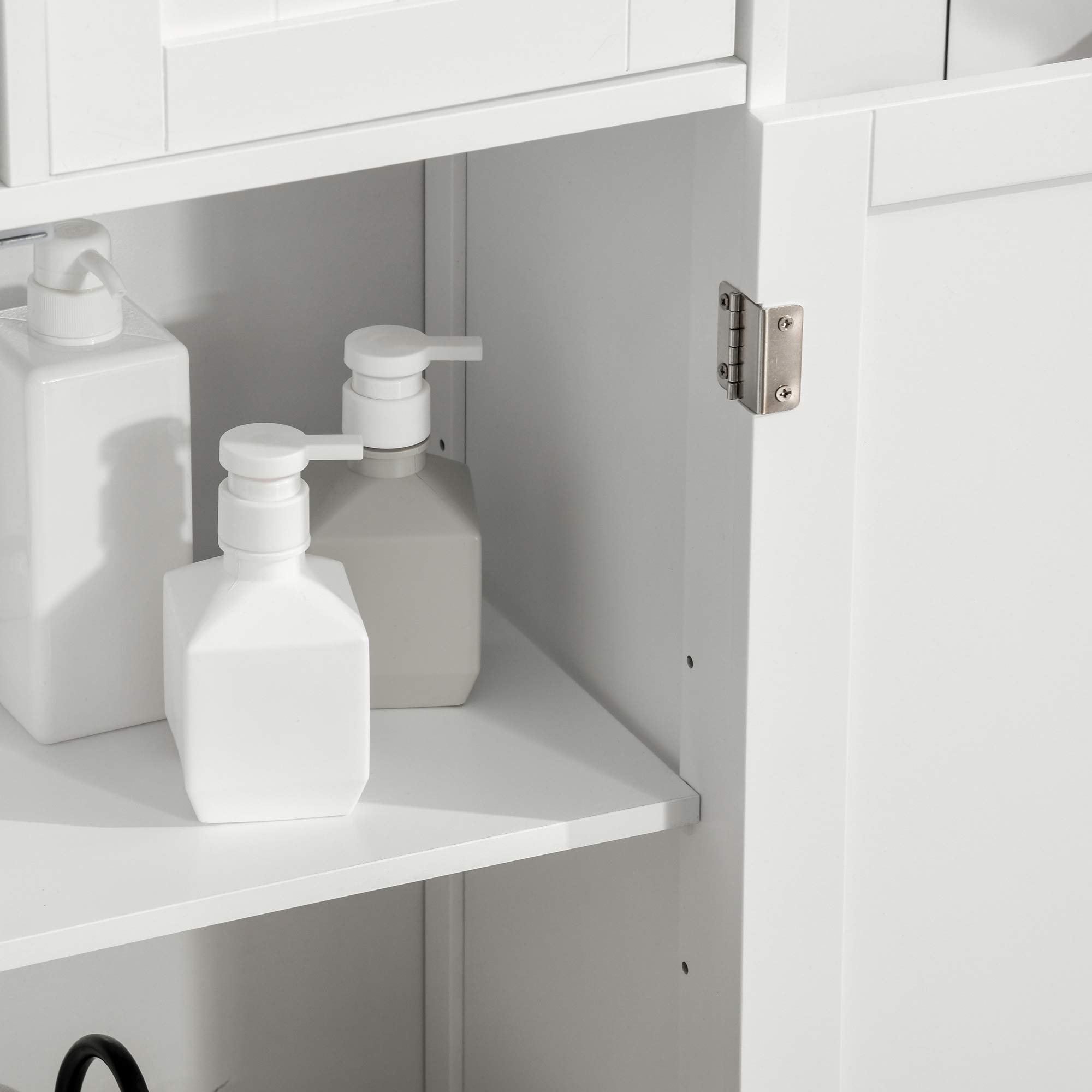kleankin Armario de Baño, Mueble 2 Puertas 2 Cajones 60x30x108,8 cm Blanco | Estante Ajustable, Compartimento Abierto, Mueble Auxiliar de Almacenaje, para Salón Cocina