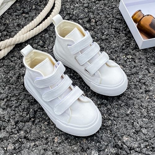 Boys and Girls High Top Children's Canvas Shoes Solid Color Sticky Button Casual Shoes Start School Season Little White Shoes Fashion Sneakers Shoes4