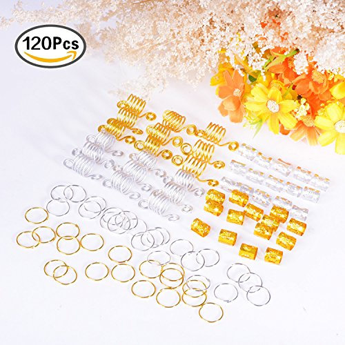 image for BBTO 120 Pieces Aluminum Hair Coil Dreadlocks Hair Braid Rings Dreadlo