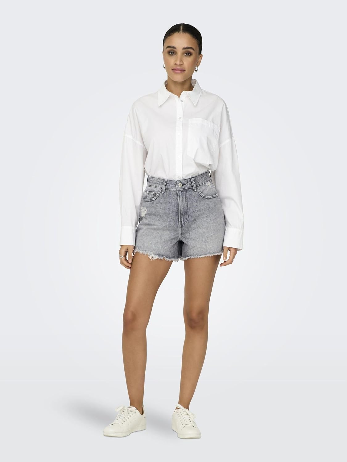 Only Gianna Mw Belted Shorts Azg Dnm Noos Medium Blue Denim - Women's